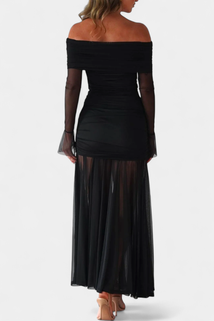 Cornella Vestido Maxi Strapless con Fruncidos Esculturales