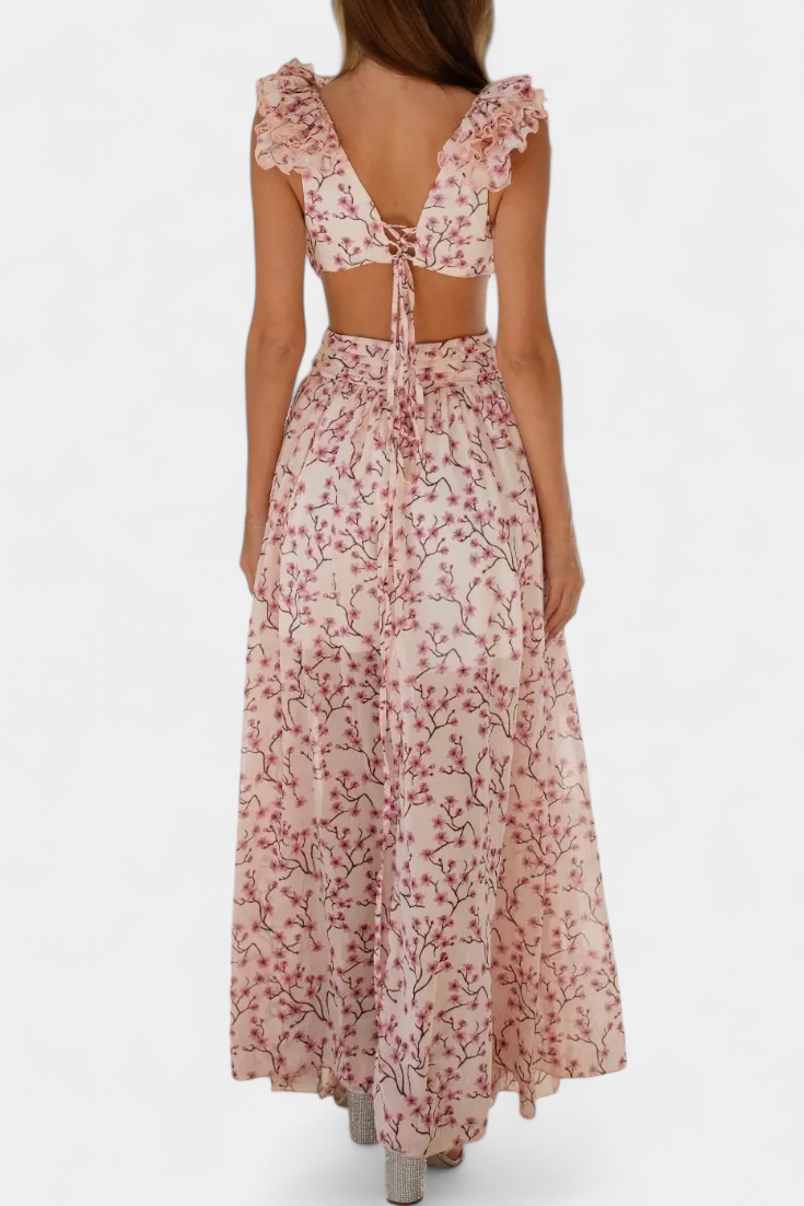 Zuleika Vestido de Chifón con Volantes y Aberturas Laterales