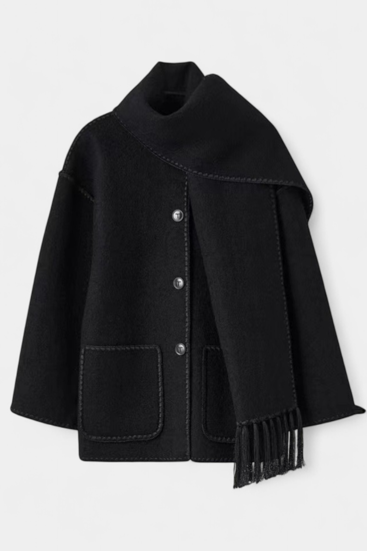 Pauline Abrigo de Corte Suelto con Bufanda de Flecos Incorporada