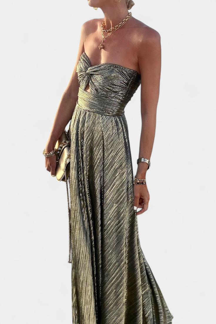 Onelia Vestido Largo Sin Tirantes con Tejido Metalizado