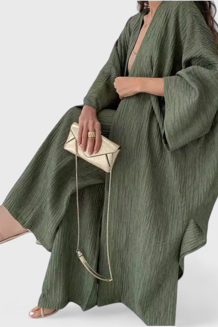 Caspian Conjunto Relajado de Dos Piezas con Kimono Largo