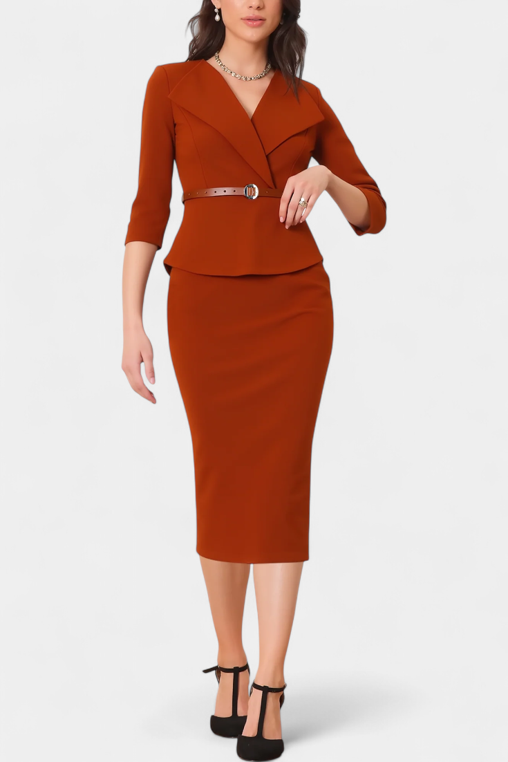 Palamos Vestido Midi Ajustado con Cinturón