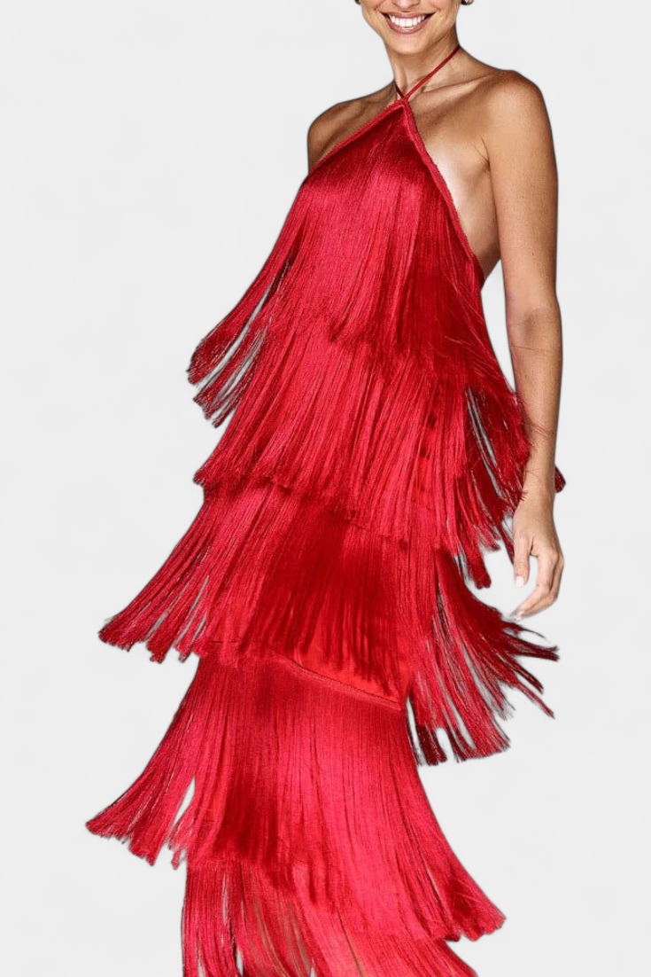 Saidey Vestido con Flecos y Espalda Descubierta