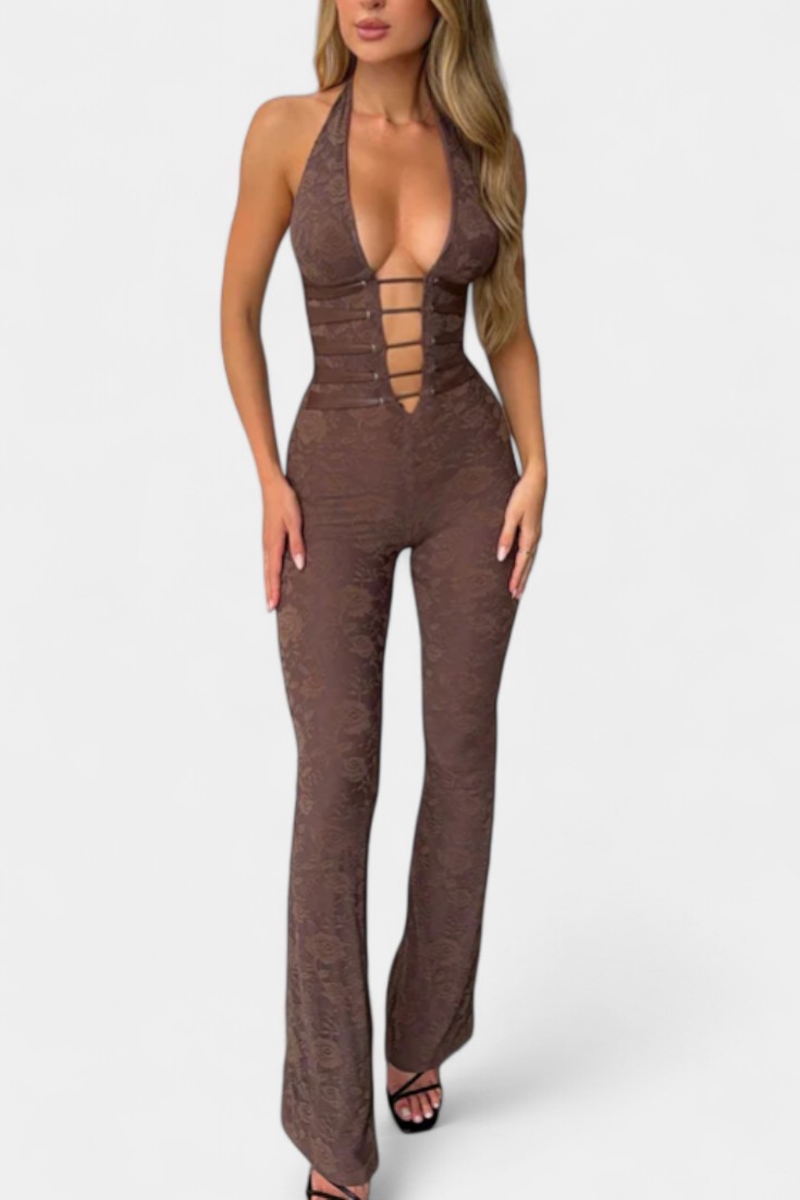 Kendra Mono Halter de Encaje con Espalda Ajustable