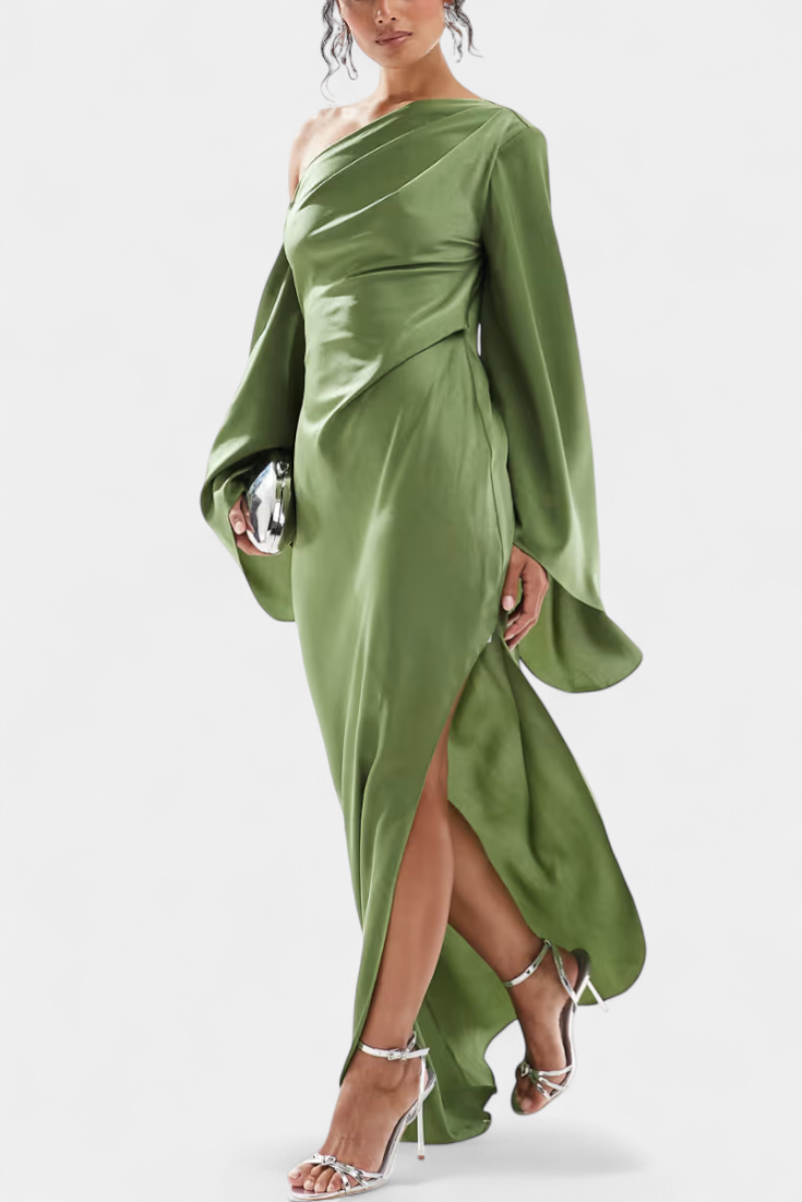 Keisha Vestido Maxi Asimétrico de Un Hombro con Cintura Esculpida