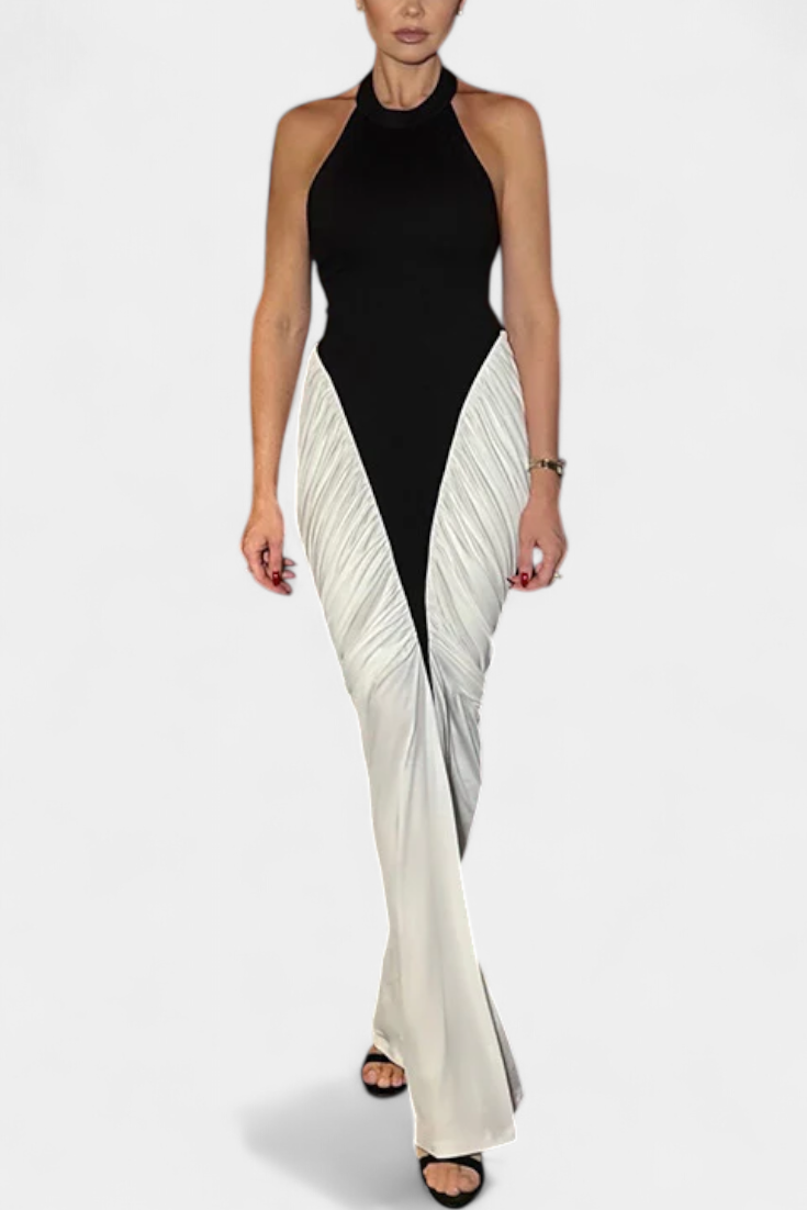 Ariana Vestido Midi Bicolor con Plisado