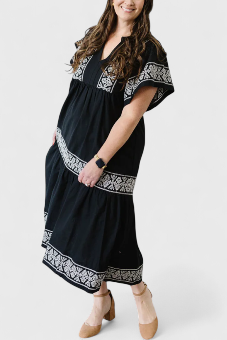 Allona Vestido Maxi Boho con Escote en V y Corte Relajado