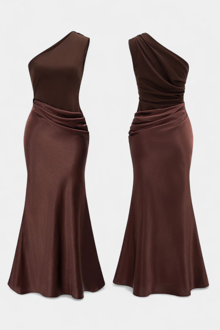 Ottavia Vestido Largo de Fiesta Plisado con Escote de Un Solo Hombro