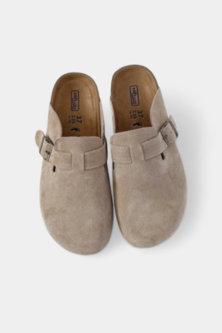 Aubree Zuecos Unisex de Gamuza con Hebilla Ajustable