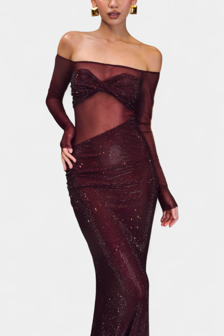 Dottie Vestido de Noche Off-Shoulder con Transparencias