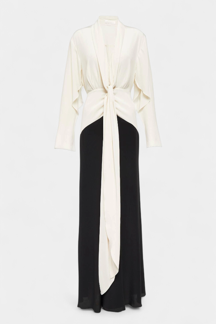 Slyune Vestido Maxi de Noche con Escote en V y Contraste