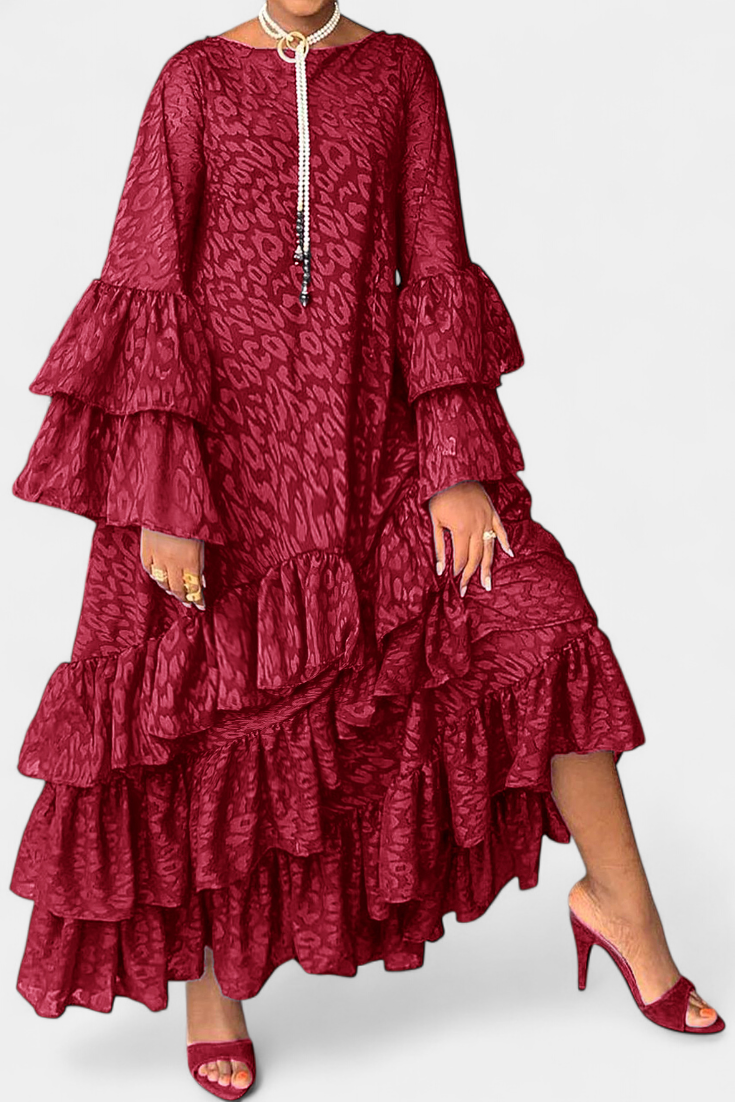 Eliselle Vestido Maxi Asimétrico con Volantes y Mangas Acampanadas