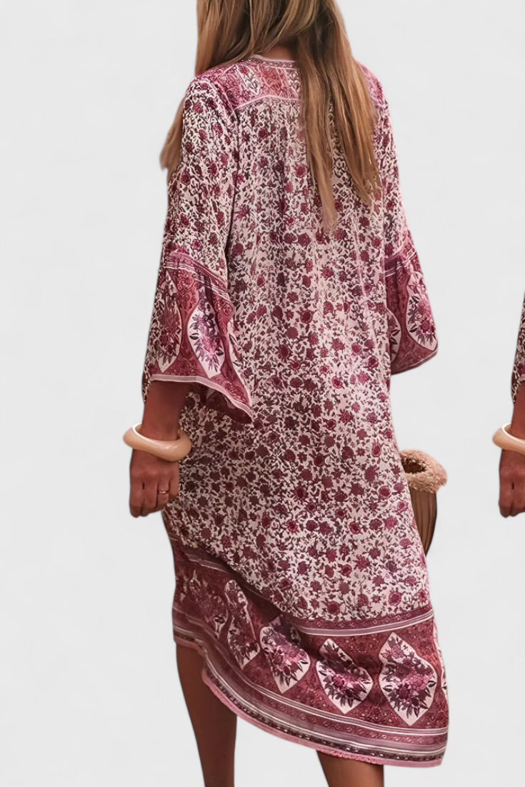 Chinara Vestido Largo Boho con Bordado Étnico y Silueta Relajada