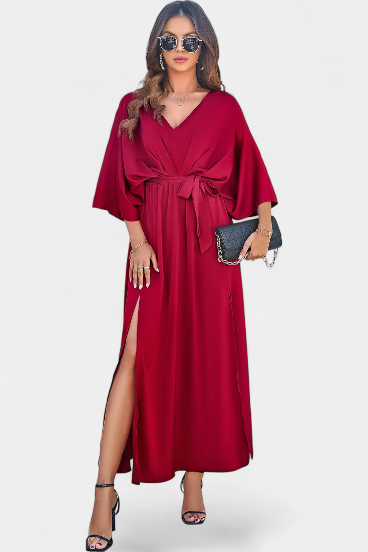 Milly Vestido Elegante con Lazo y Abertura