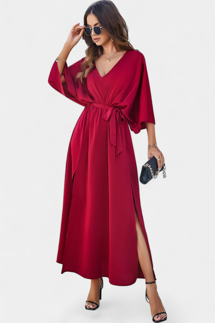 Milly Vestido Elegante con Lazo y Abertura