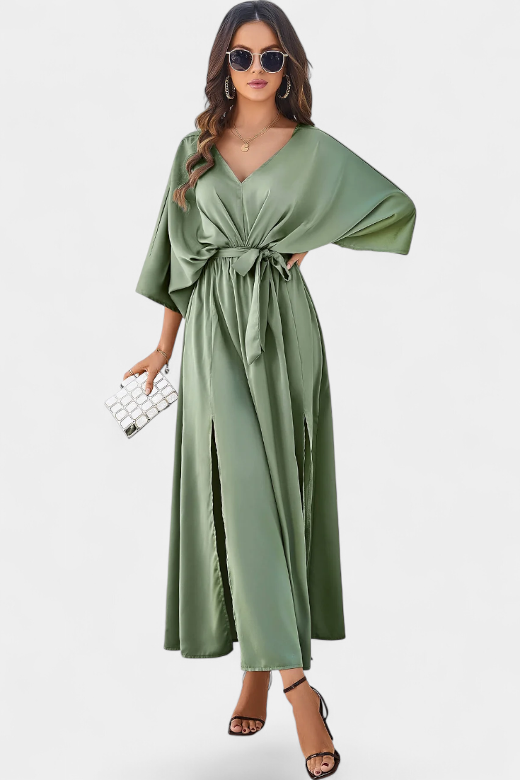 Milly Vestido Elegante con Lazo y Abertura