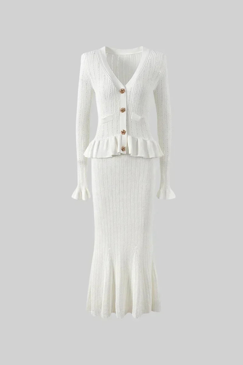 Prudence Conjunto de Vestido Midi de Punto Refinado y Top con Botones