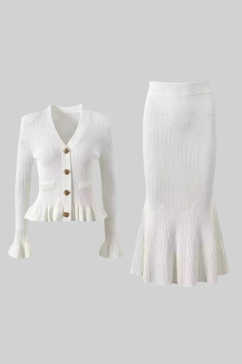 Prudence Conjunto de Vestido Midi de Punto Refinado y Top con Botones